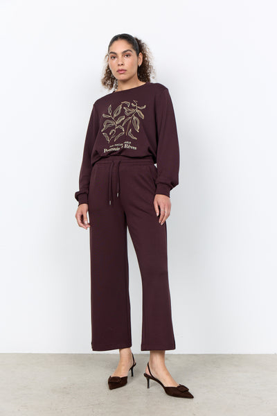 SOYACONCEPT Wide Leg Ankle Length Joggers in Chocolate