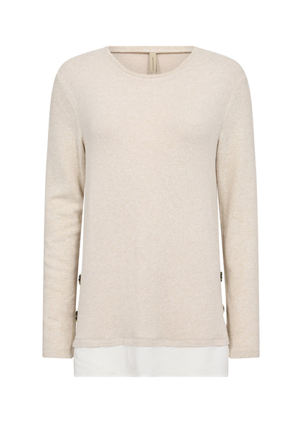 Soyaconcept Soft Biara Round Neck Top With Button Detail in Beige