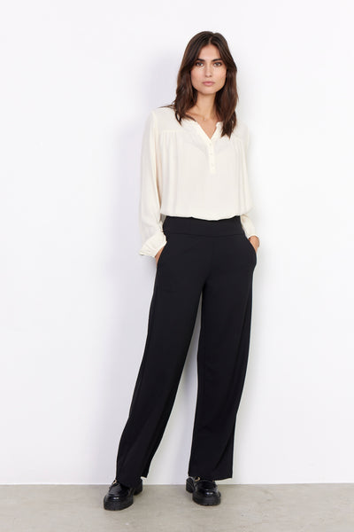 Soyaconcept High Waisted Wide Leg Trousers in Black