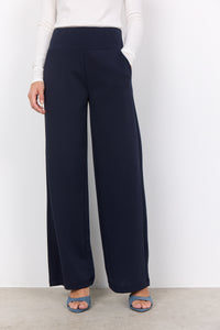 Soyaconcept High Waisted Wide Leg Trousers in Navy