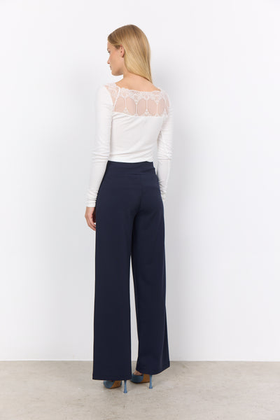 Soyaconcept High Waisted Wide Leg Trousers in Navy