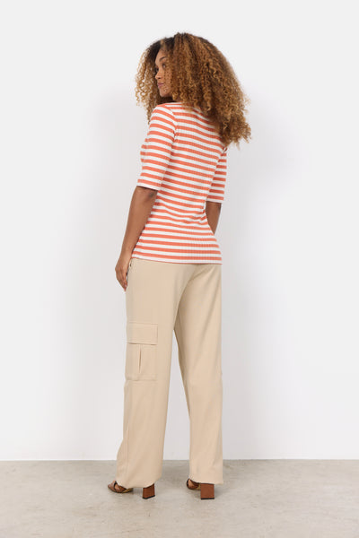 Soyaconcept Striped 2/4 Sleeve Ribbed Top in Orange