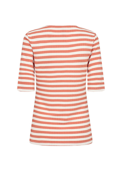 Soyaconcept Striped 2/4 Sleeve Ribbed Top in Orange