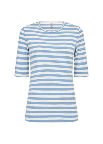 Soyaconcept Striped 2/4 Sleeve Ribbed Top in Blue