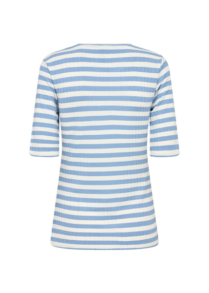 Soyaconcept Striped 2/4 Sleeve Ribbed Top in Blue