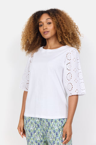 Soyaconcept Embroidered 2/4 Sleeve Top in White