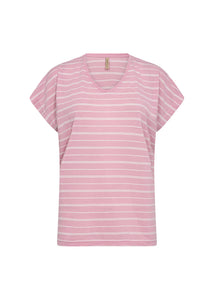 Soyaconcept Striped V-Neck T-Shirt in Pink