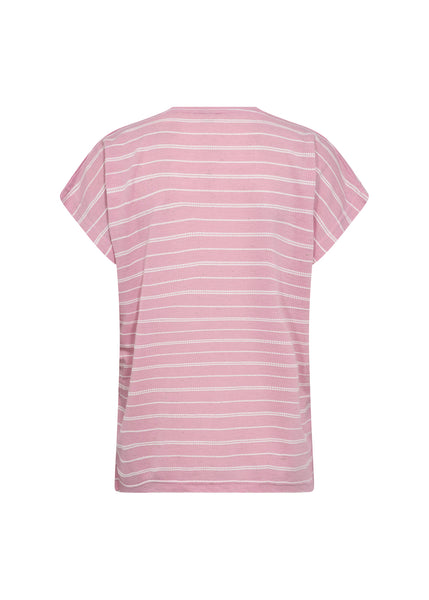 Soyaconcept Striped V-Neck T-Shirt in Pink