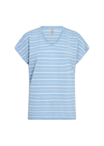 Soyaconcept Striped V-Neck T-Shirt in Blue