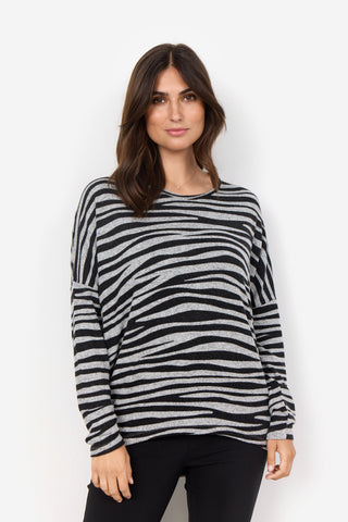 Soyaconcept Zebra Print Soft Biara Round Neck Top in Grey