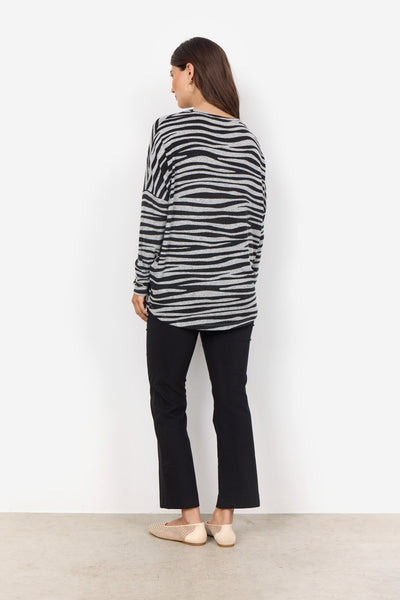 Soyaconcept Zebra Print Soft Biara Round Neck Top in Grey