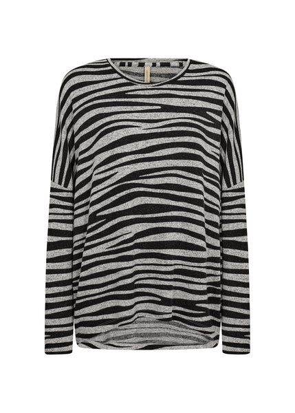 Soyaconcept Zebra Print Soft Biara Round Neck Top in Grey