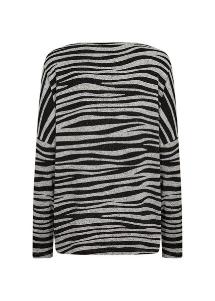 Soyaconcept Zebra Print Soft Biara Round Neck Top in Grey