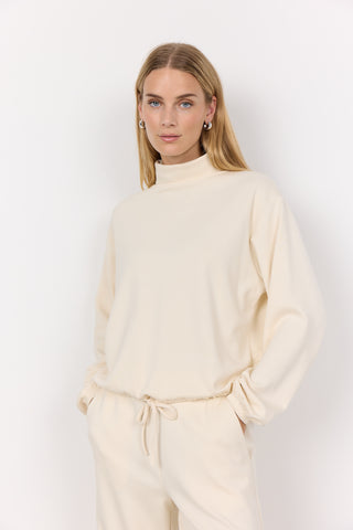 Soyaconcept Roll Neck Drawstring Sweatshirt in Cream