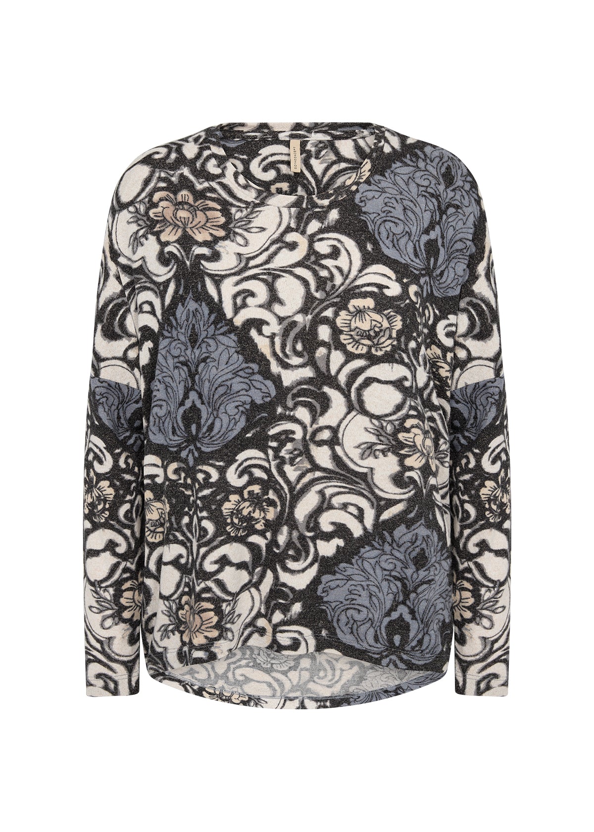 Soyaconcept Floral Soft Biara Round Neck Top in Grey