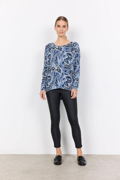 Soyaconcept Floral Soft Biara Round Neck Top in Blue