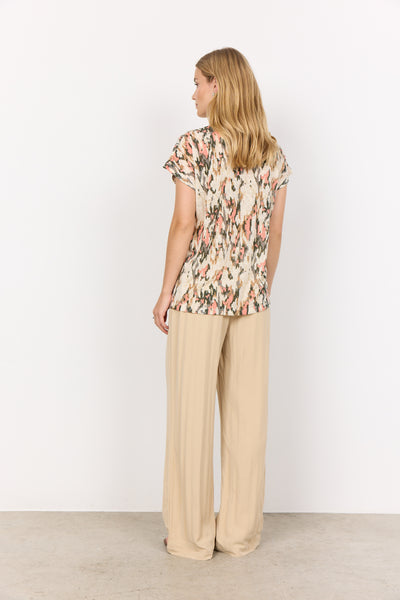 Soyaconcept Patterned Round Neck T-Shirt in Coral