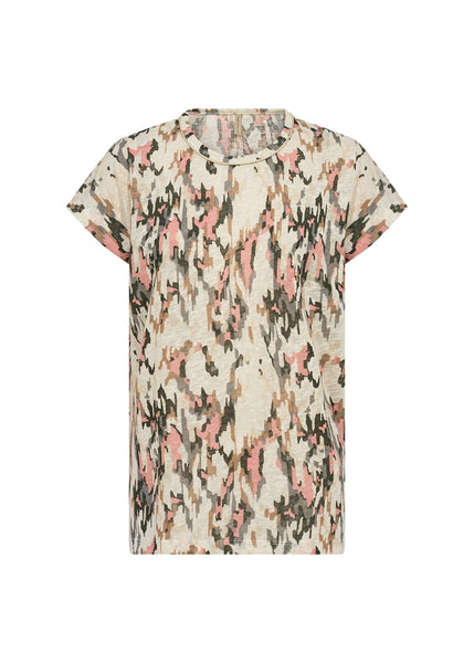 Soyaconcept Patterned Round Neck T-Shirt in Coral