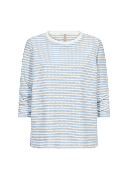 Soyaconcept Striped 3/4 Sleeve Ruched Top in Blue