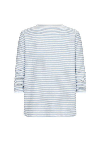 Soyaconcept Striped 3/4 Sleeve Ruched Top in Blue