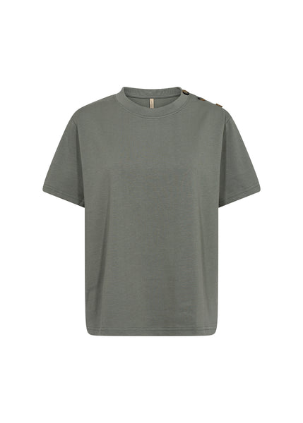 Soyaconcept Button Detail T-Shirt in Khaki Green