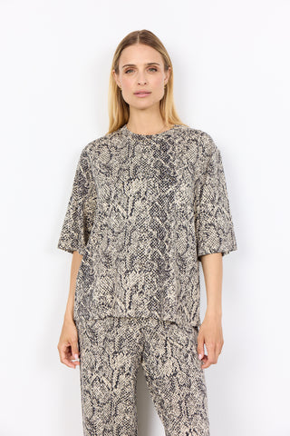 SOYACONCEPT Snake Print T-Shirt in Beige