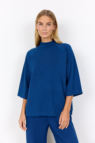 SOYACONCEPT 3/4 Sleeve High Neck Top in Blue