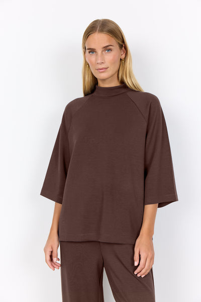 SOYACONCEPT 3/4 Sleeve High Neck Top in Brown