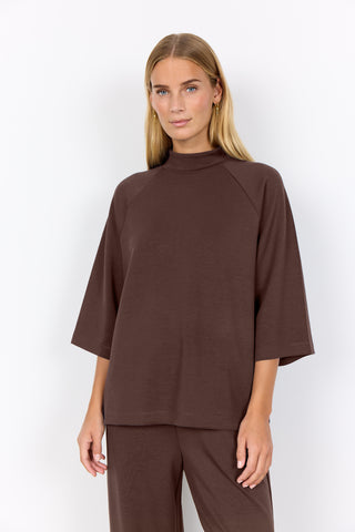 SOYACONCEPT 3/4 Sleeve High Neck Top in Brown