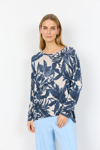 SOYACONCEPT Floral Soft Biara Round Neck Top in Navy