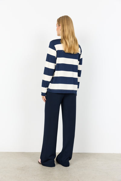 SOYACONCEPT Striped Long Sleeve Polo Top in Navy