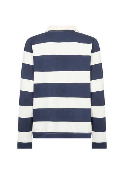 SOYACONCEPT Striped Long Sleeve Polo Top in Navy