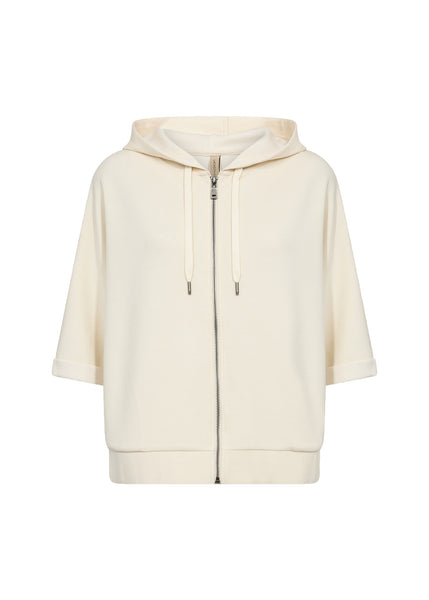 SOYACONCEPT 2/4 Sleeve Zip-Up Hoodie in Cream