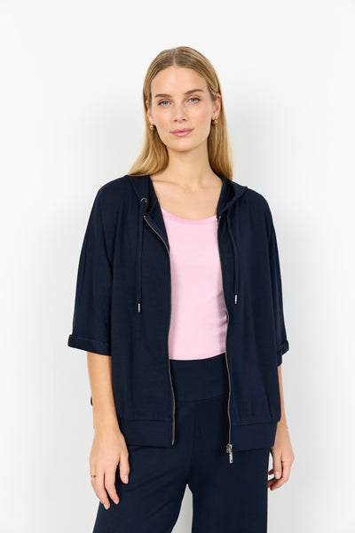 SOYACONCEPT 2/4 Sleeve Zip-Up Hoodie in Navy
