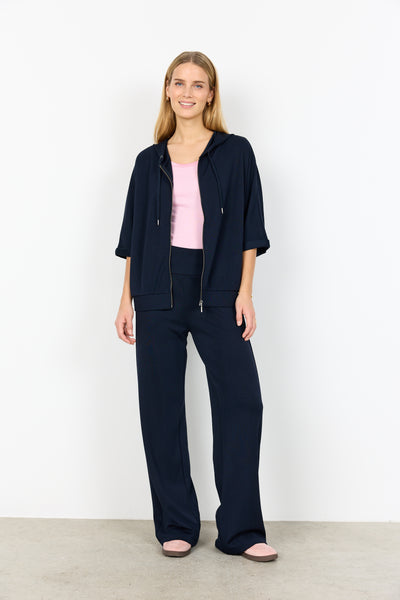 SOYACONCEPT 2/4 Sleeve Zip-Up Hoodie in Navy