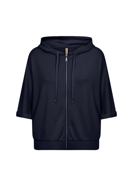 SOYACONCEPT 2/4 Sleeve Zip-Up Hoodie in Navy
