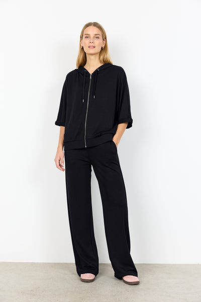 SOYACONCEPT 2/4 Sleeve Zip-Up Hoodie in Black