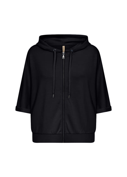 SOYACONCEPT 2/4 Sleeve Zip-Up Hoodie in Black