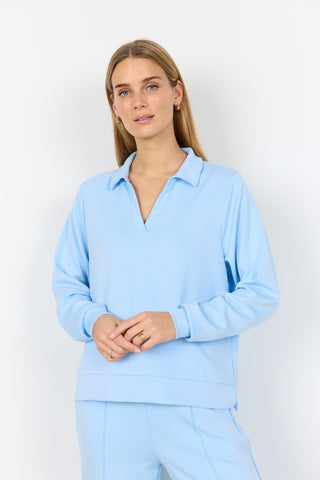 SOYACONCEPT V-Neck Sweatshirt With Collar in Light Blue