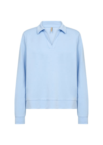 SOYACONCEPT V-Neck Sweatshirt With Collar in Light Blue