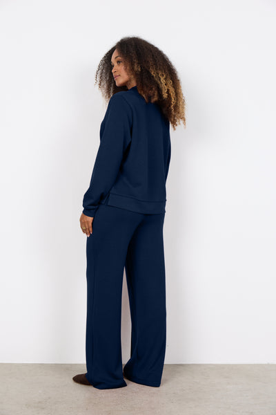 SOYACONCEPT V-Neck Sweatshirt With Collar in Navy