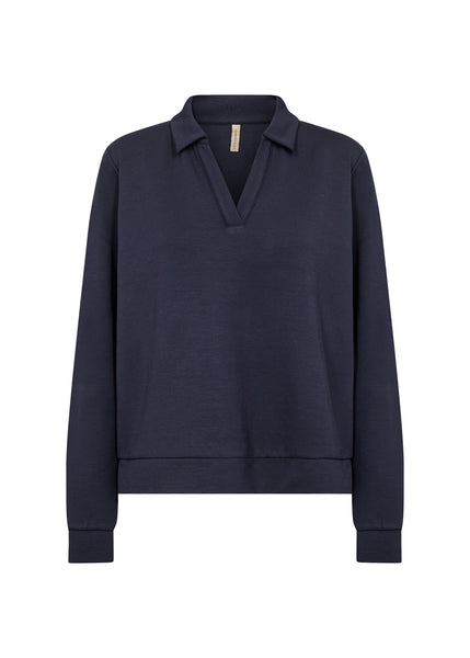 SOYACONCEPT V-Neck Sweatshirt With Collar in Navy