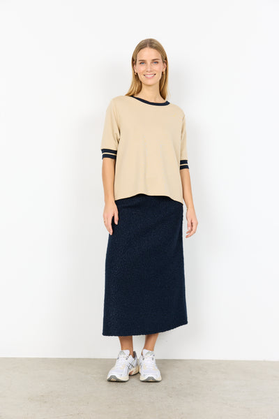 SOYACONCEPT Short Sleeve Top With Contrast Trim in Beige