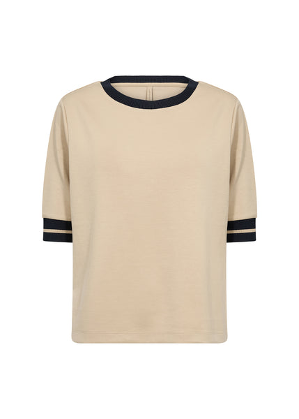 SOYACONCEPT Short Sleeve Top With Contrast Trim in Beige