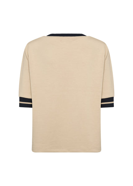 SOYACONCEPT Short Sleeve Top With Contrast Trim in Beige