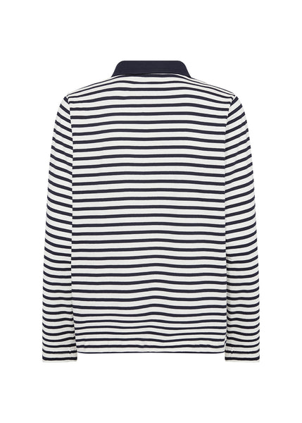 SOYACONCEPT Striped Long Sleeve Cotton Polo Top in Navy