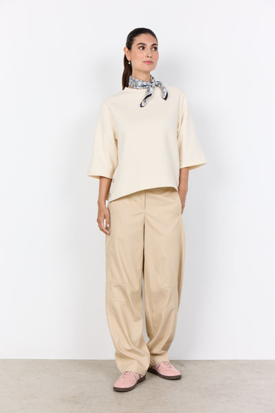 SOYACONCEPT 3/4 Sleeve Button Detail Top in Cream