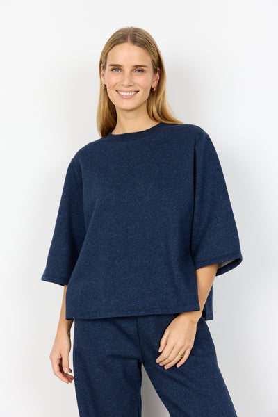 SOYACONCEPT 3/4 Sleeve Button Detail Top in Navy