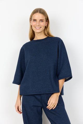 SOYACONCEPT 3/4 Sleeve Button Detail Top in Navy
