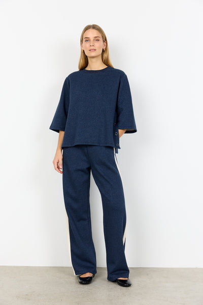 SOYACONCEPT 3/4 Sleeve Button Detail Top in Navy